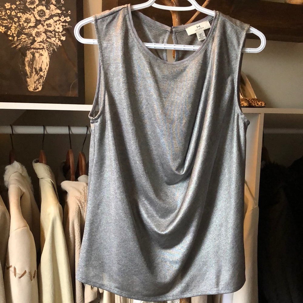 Halston Gray Draped Sleeveless Tank Top